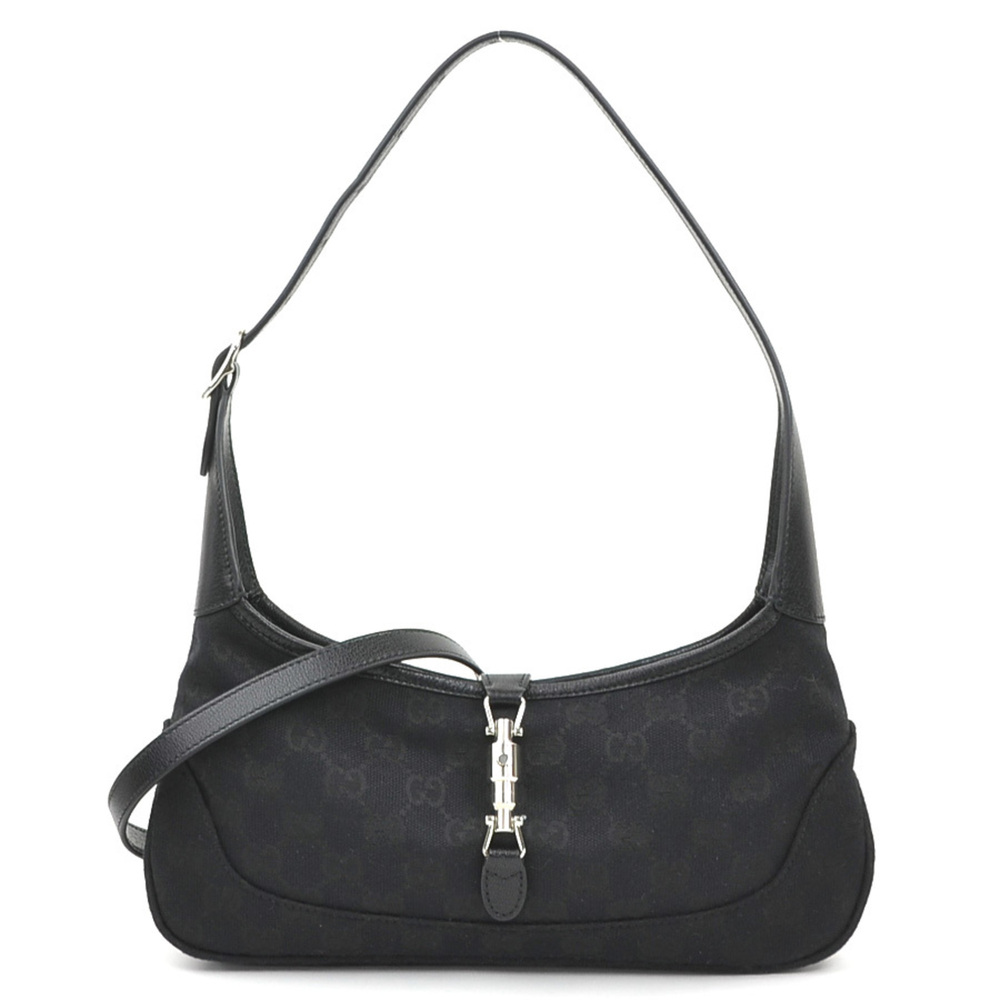 Gucci Jackie Slim Medium Handbag, GG Canvas Leather, Black, Women's, 863137 9...